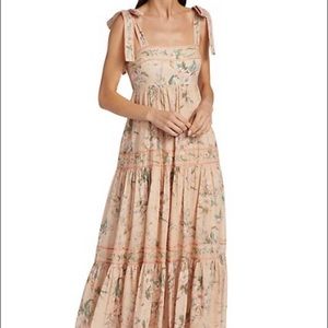 NWT Zimmermann Moonshine Floral Print Tie Shoulder Maxi Dress Cream Watercolor 0